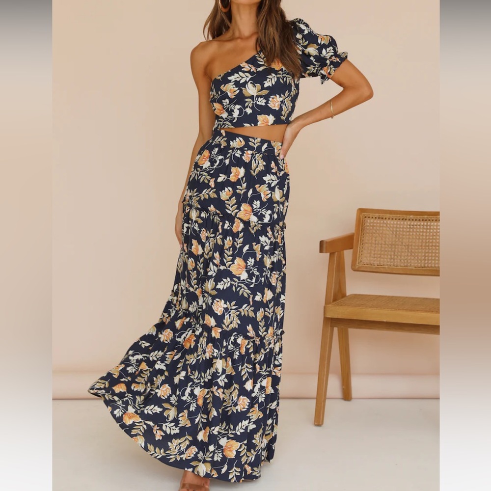 Seven wonders Elena Maxi skirt and one shoulder top set